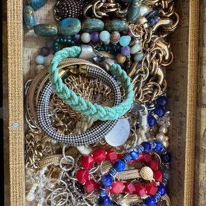 Box of costume jewelry beads stones for arts and crafts